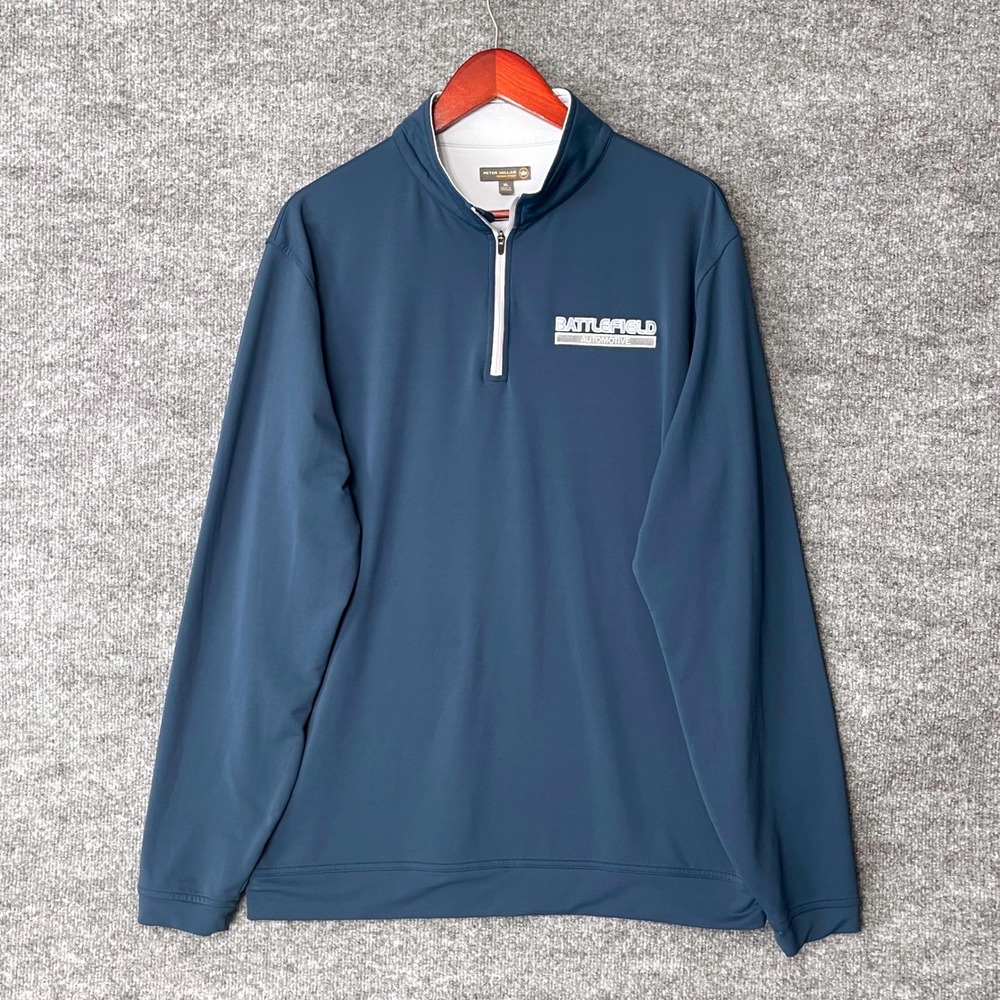 Peter Millar Crown Sport Mens XL Blue Quarter Zip Pullover MC0EK40 Battlefield
